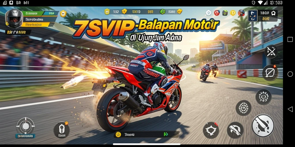 Screenshot gameplay 7SVIP menampilkan suasana balapan motor yang mendebarkan.