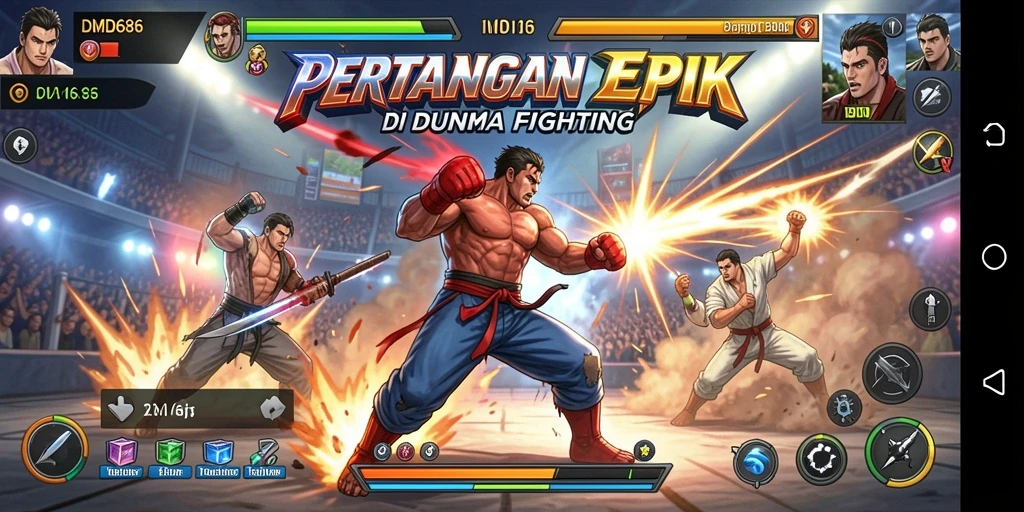 Gameplay DMD686 yang intens dan penuh aksi dalam arena Fighting.
