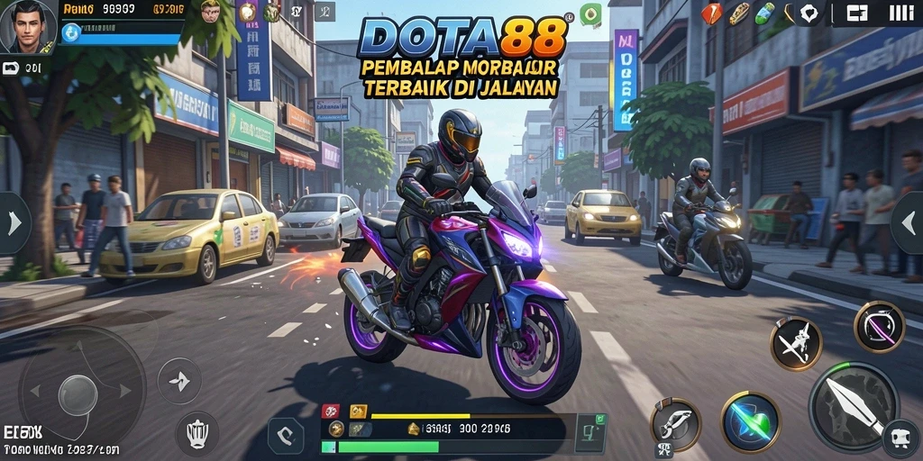 Gambar gameplay DOTA88 menampilkan aksi balapan motor yang mendebarkan dan penuh adrenalin.