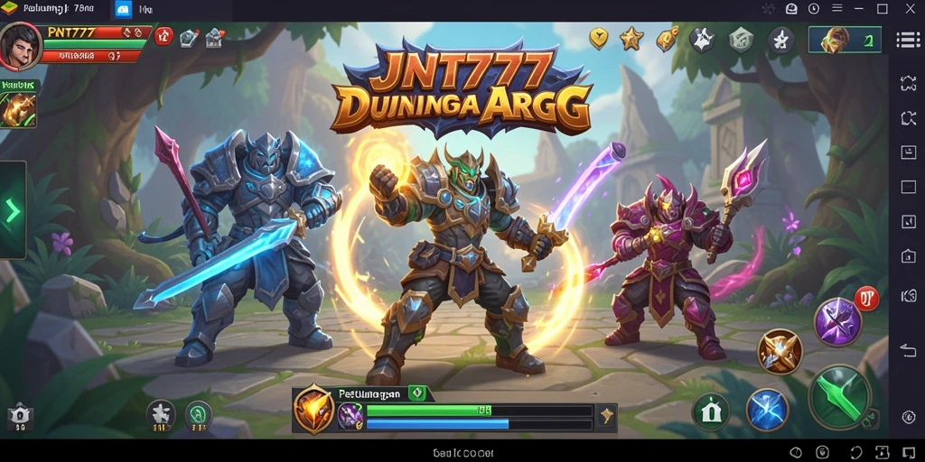 Tangkapan layar utama JNT777 menunjukkan aksi pertarungan karakter ARPG.