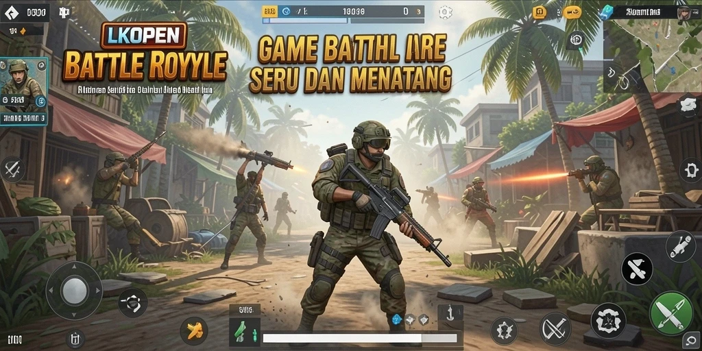 Tampilan gameplay intens di LKOPEN dengan aksi Battle Royale.
