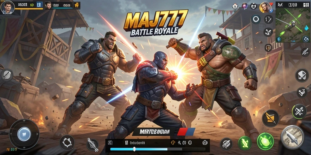 Tampilan gameplay seru di Battle Royale MAJ777, aksinya sangat mendebarkan.