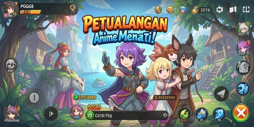 Screenshot PGG68 menampilkan karakter Anime dalam aksi epik.